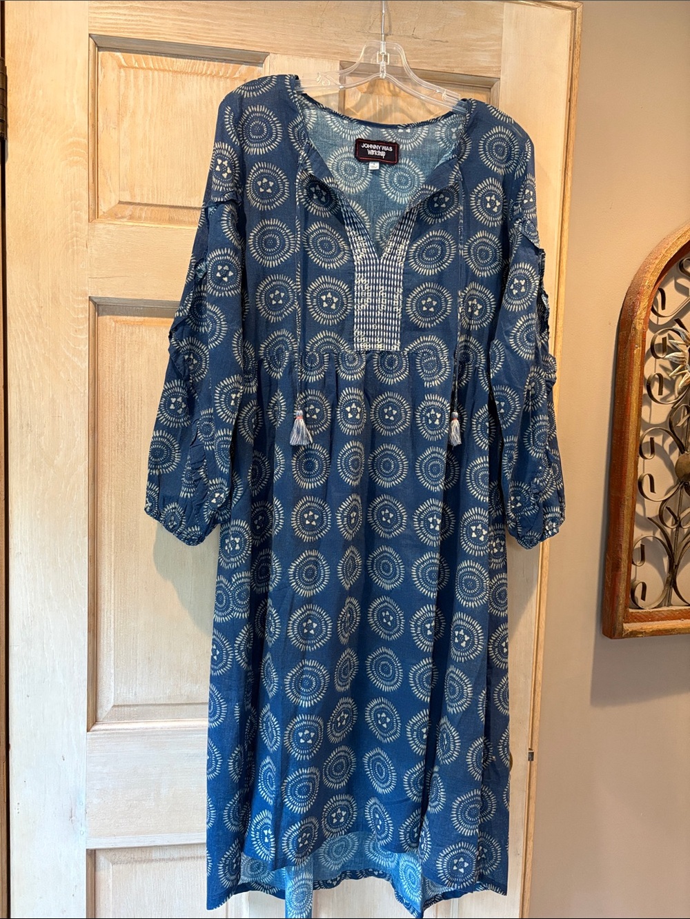 Johnny Was Indigo Blue 100% Cotton Long Sleeve Dress Size S